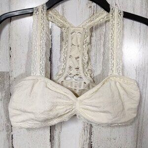 Altar d State White Floral Lace Trim Racerback Strap Pullover Bra Wireless S/M